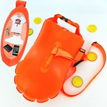 (Orange M size) Swim Bucket Dry Bag Inflatable Open Swim Buoy Towable Dry Bag with Boating Rafting