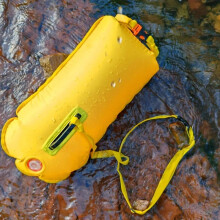 (Yellow L size) Swim Bucket Dry Bag Inflatable Open Swim Buoy Towable Dry Bag with Boating Rafting