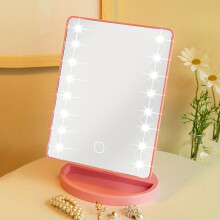 (Pink) Lighted Makeup Mirror, Square Battery & USB Rechargeable Dual-use Beauty Mirror with 3 Colors, Touch Screen Vanity Mirror