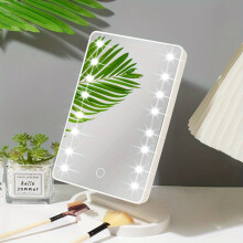 (White) Lighted Makeup Mirror, Square Battery & USB Rechargeable Dual-use Beauty Mirror with 3 Colors, Touch Screen Vanity Mirror