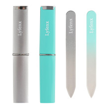 Lyfenx 2-Pack Mini Glass Nail File with Case for Natural Nails 2mm Thickness Elegant Crystal Nail Filer Double Sided Etched Fingernail Files Gent