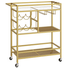 MAHANCRIS Bar Cart for Home 3-Tier Serving Cart with Wheels and Handle Beverage Cart with Wine Rack and Glass Holders Rolling Wine Cart for Kitchen
