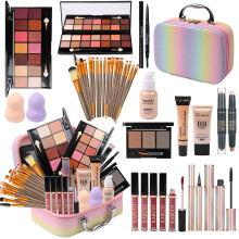 Conjunto de Maquilhagem para Meninas, Kit Arco-Íris, Caixas de Beleza com Pincéis e Cosméticos, Organizador Rosa