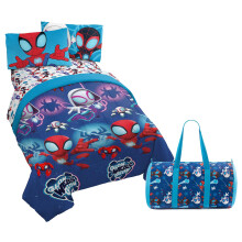 Conjunto de Edredão Twin Marvel Spidey e Amigos - 4 Peças com Lençóis e Saco de Viagem