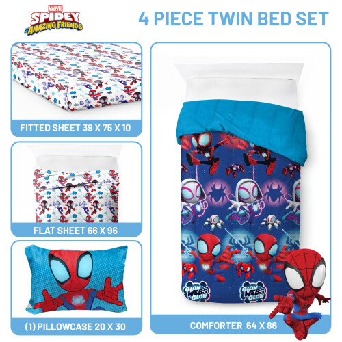 Conjunto de Edredão Twin Marvel Spidey e Amigos - 4 Peças com Lençóis e Saco de Viagem 2