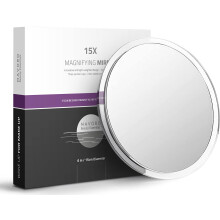 Specchio ingranditore Mavoro con ventose - Specchio adesivo a tripla ventosa con ingrandimento 15x. Specchio da viaggio portatile per il trucco,