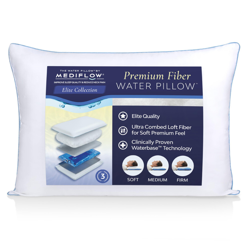Mediflow Water Pillow - Elite Collection Fiber Pillow. Orthopedic Pillow For Neck Pain Relief Adjustable Water Pillow For Sleeping. (Single Pillow)