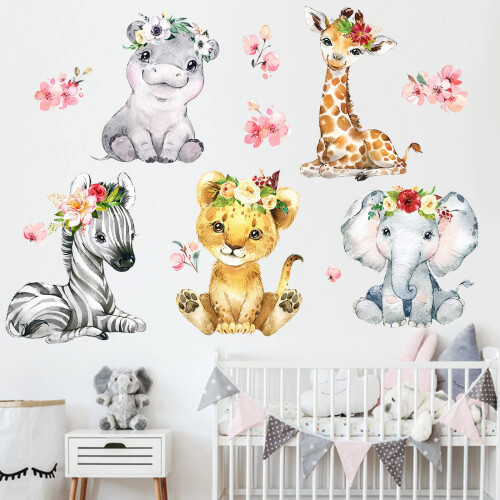 Mfault Girls Safari Jungle Baby Animals Wall Decals Stickers African ...