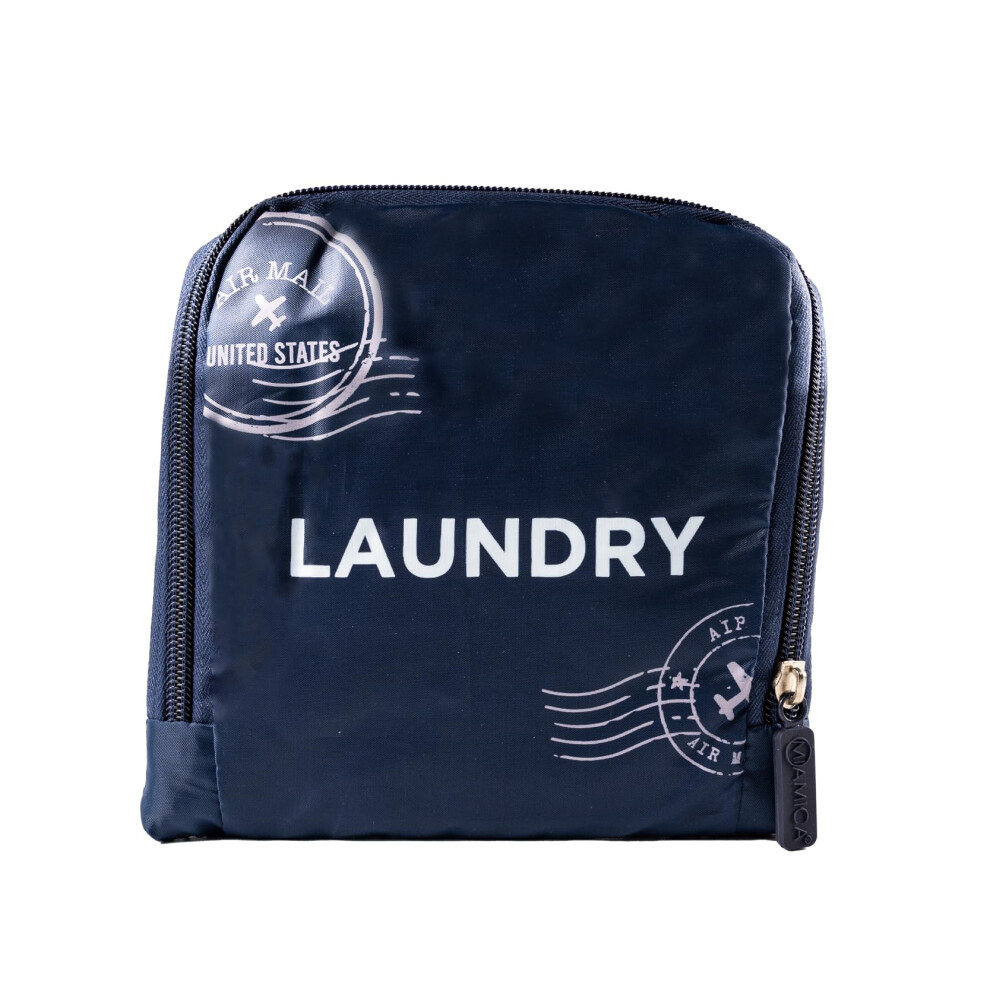 Sac à linge pliable et souple pour femme Miamica avec fermeture éclair et cordon de serrage pour séparer les vêtements sales, bleu marine, 53,3 x