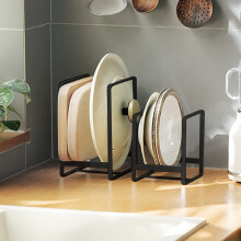 MINGFANITY 2PCS Plate Holders Organizer Metal Dish Storage Dying Display Rack for Cabinet Counter and Cupboard - Black Small and Large