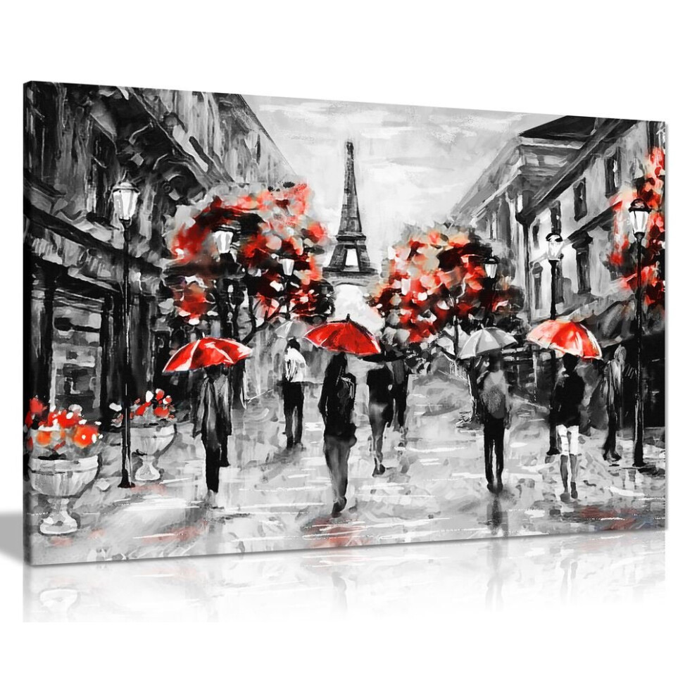 Impression sur toile moderne et contemporaine de la Tour Eiffel de Paris, en noir, blanc et rouge (61 x 40 cm)