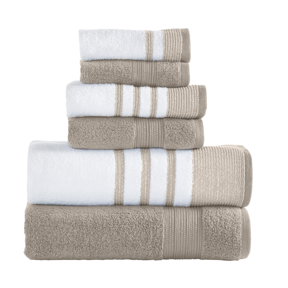 Ensemble de 6 pi  ces Modern Threads  : 2 serviettes de bain, 2 essuie-mains et 2 gants de toilette    s  chage rapide, blanc/contraste, Reinhart Tan