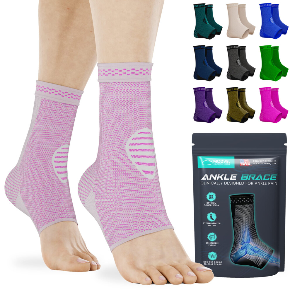 Modvel Ankle Brace For Women & Men - 1 Pair Of Ankle Support Sleeve & Ankle Wrap - Compression Ankle Brace For Sprained Ankle Achilles Tendonitis Pl
