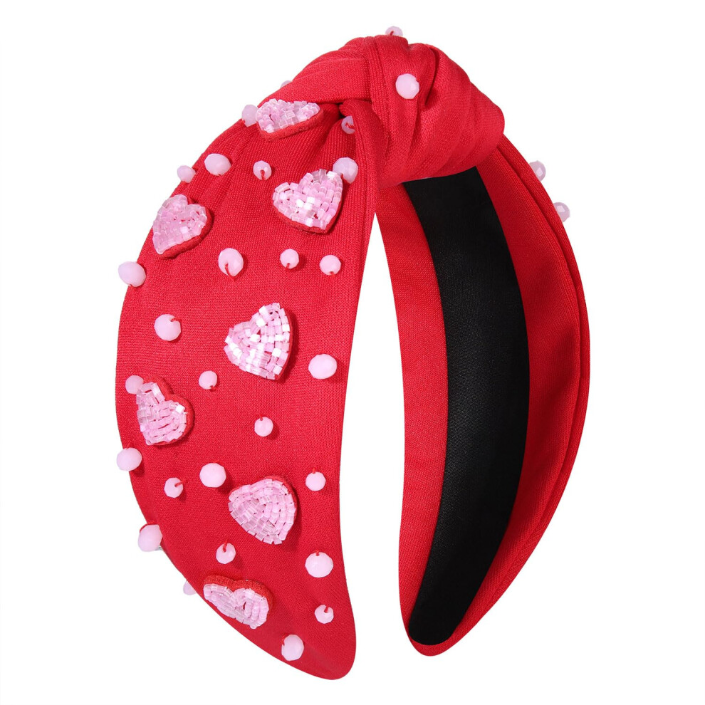 Diadema Moloch Para San Valent N Para Mujer, Diademas Anudadas Con Coraz N Rosa Brillante, Diadema Con Nudo Superior Rosa Con Cristales Enjoyados-image