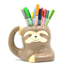 MONMOB 3.9 Inch Ceramic Sloth Shaped Cup Pen Holder Pencil Holder/Sloth Toothbrush Holder Cup Brush Holder Cute Desk Accessories Multipurpose Pot Slo