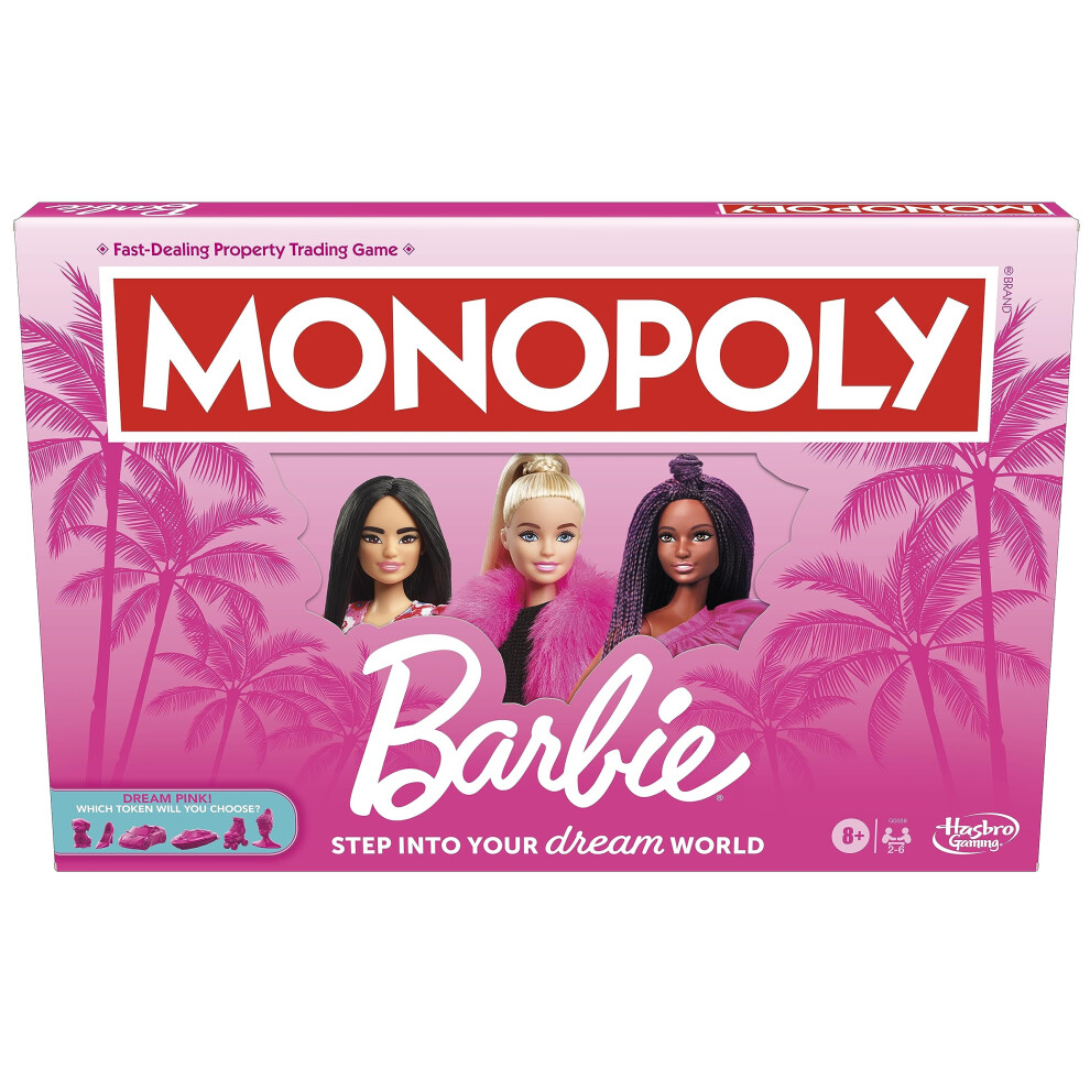 Photos - Board Game Monopoly: Barbie Edition  Ages 8+ 2-6 Players Fun Family Games for Kids and Adults with 6 Barbie-Themed Pink Zinc