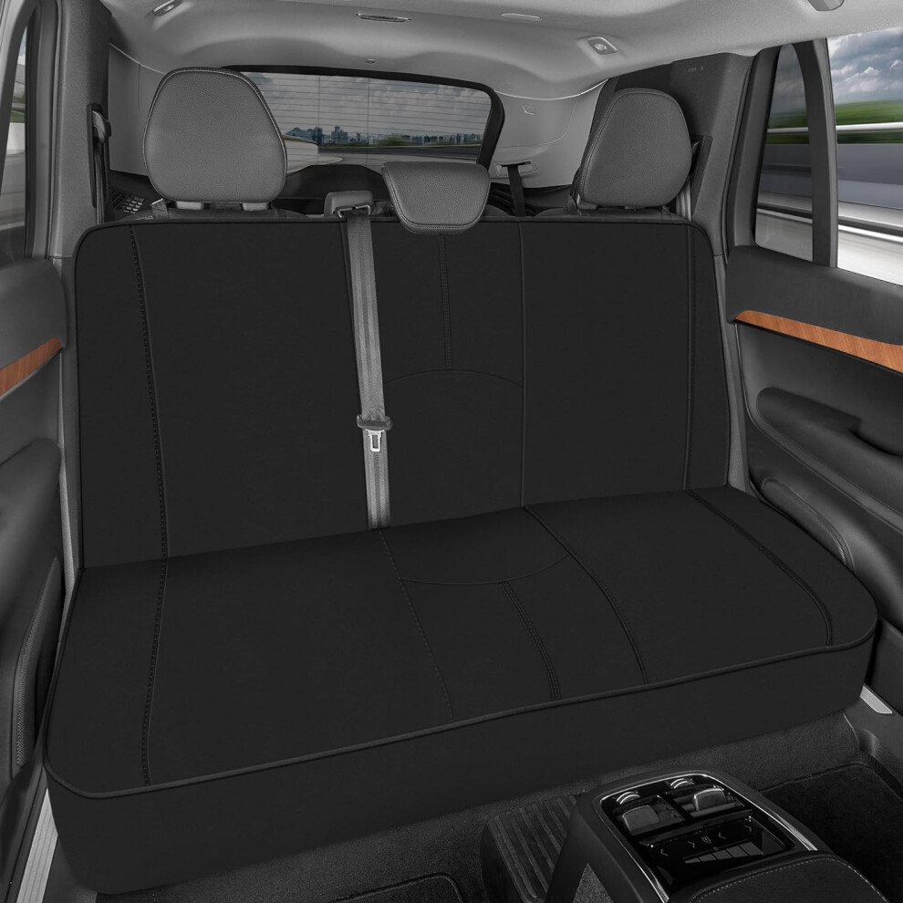 Motor Trend Spillguard Waterproof Rear Bench Car Seat Cover Stitching - Split Bench Rear Seat Protector With Neoprene Padding Back Seat Cover Black 826942165023