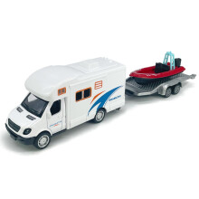 Samochd kempingowy Przyczepa kempingowa Holowanie lodzi motorowej Model Diecast Toys dla chlopcw Wycofac sie RV Pojazd zabawkowy Plaza Piaskown