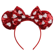 Mouse Ears Headbands Glitter Bow Valentines Day Headband Red Sequin Hair Band with Heart Patterns Mouse Ears Hair Hoop Party Hair Accessories for Gir