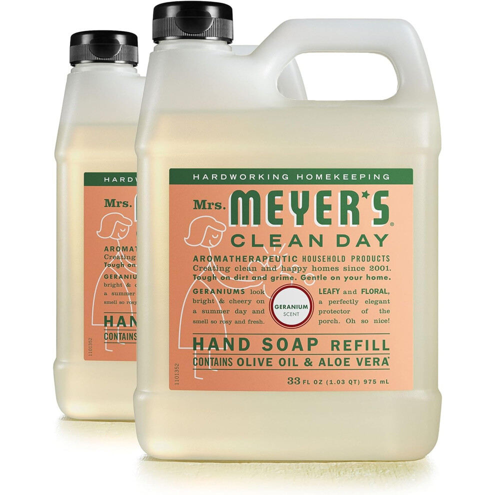 Mrs. Meyer's Clean D Mrs. Meyer's Clean Day Hand Soap Refill Made With Essential Oils Biodegradable Formula Geranium 33 Fl. Oz - Pack Of 2