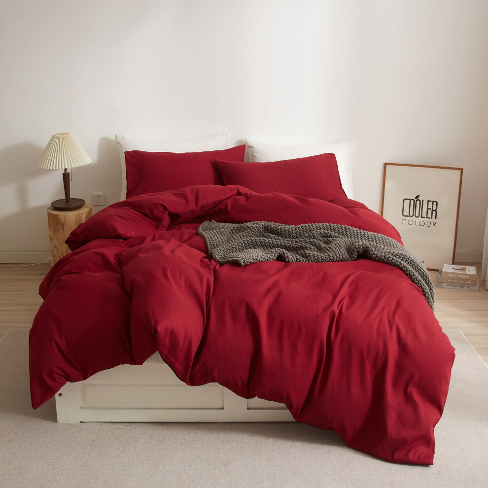 Housse de couette Mucalis Bordeaux King, ensemble de literie moderne uni Bordeaux, ensemble de lit marron avec taies d'oreiller pour adolescents adult