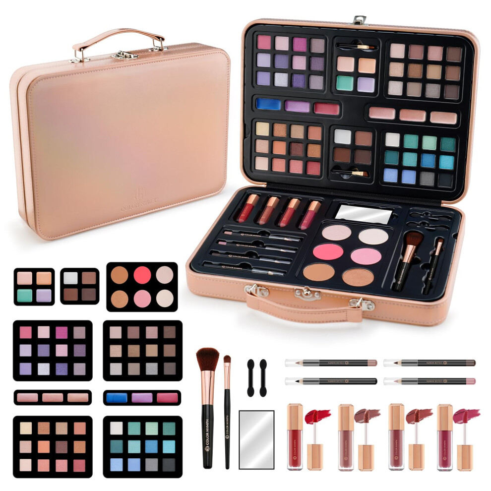 Color Nymph Gold Multipurpose Makeup Kits For Teens Girls, Travel Makeup Set Non-Toxic, Makeup Gift For Women Teen, Eyeshadows Blushes Bronzer Highlighter Concealer Li