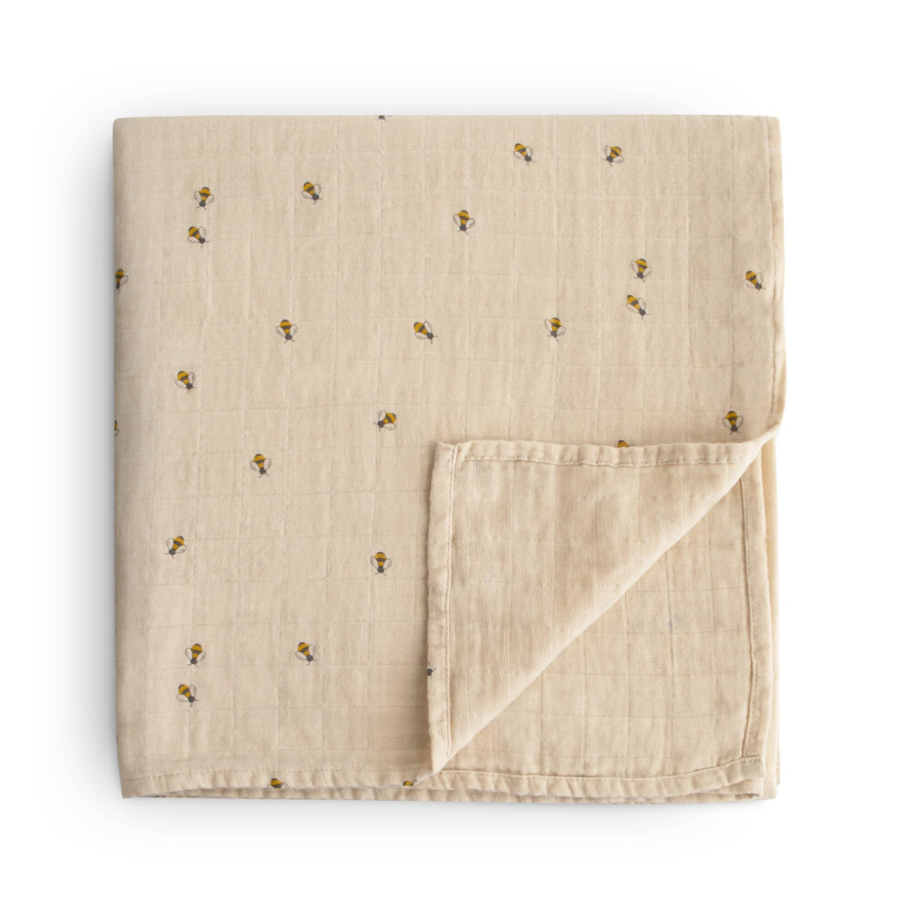 Couverture d'emmaillotage en mousseline Mushie | 100 % coton biologique (fleurs bleues)