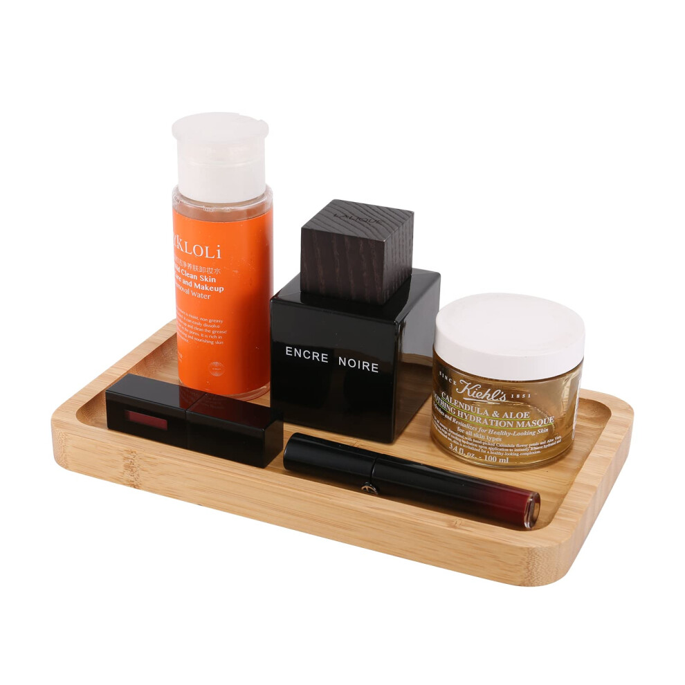 Plateau de toilette en bambou naturel, plateau de salle de bain, plateau en bois lisse et    pais pour parfum, cotons-tiges, boules, bougies, cosm