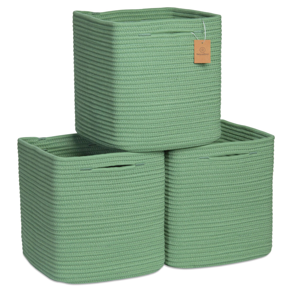 Cubes de rangement NaturalCozy de 28 cm, paniers tress   s en corde de coton, lot de 3 | Bacs de rangement | Paniers de rangement carr   s pour    tag