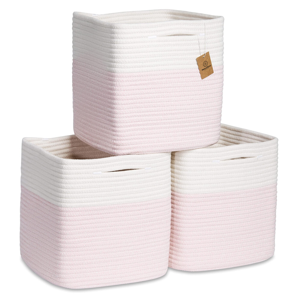 Cubes de rangement NaturalCozy de 28 cm, paniers tress   s en corde de coton, lot de 3 | Bacs de rangement | Paniers de rangement carr   s pour    tag