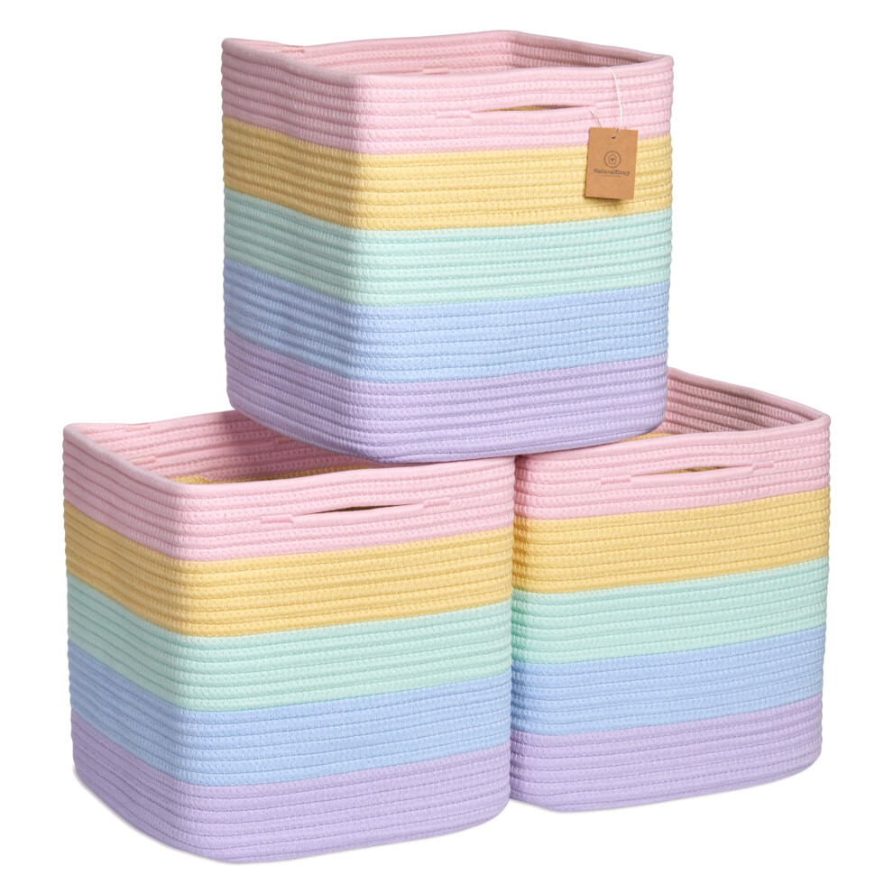 Cubes de rangement NaturalCozy de 28 cm, paniers tress   s en corde de coton, lot de 3 | Bacs de rangement | Paniers de rangement carr   s pour    tag