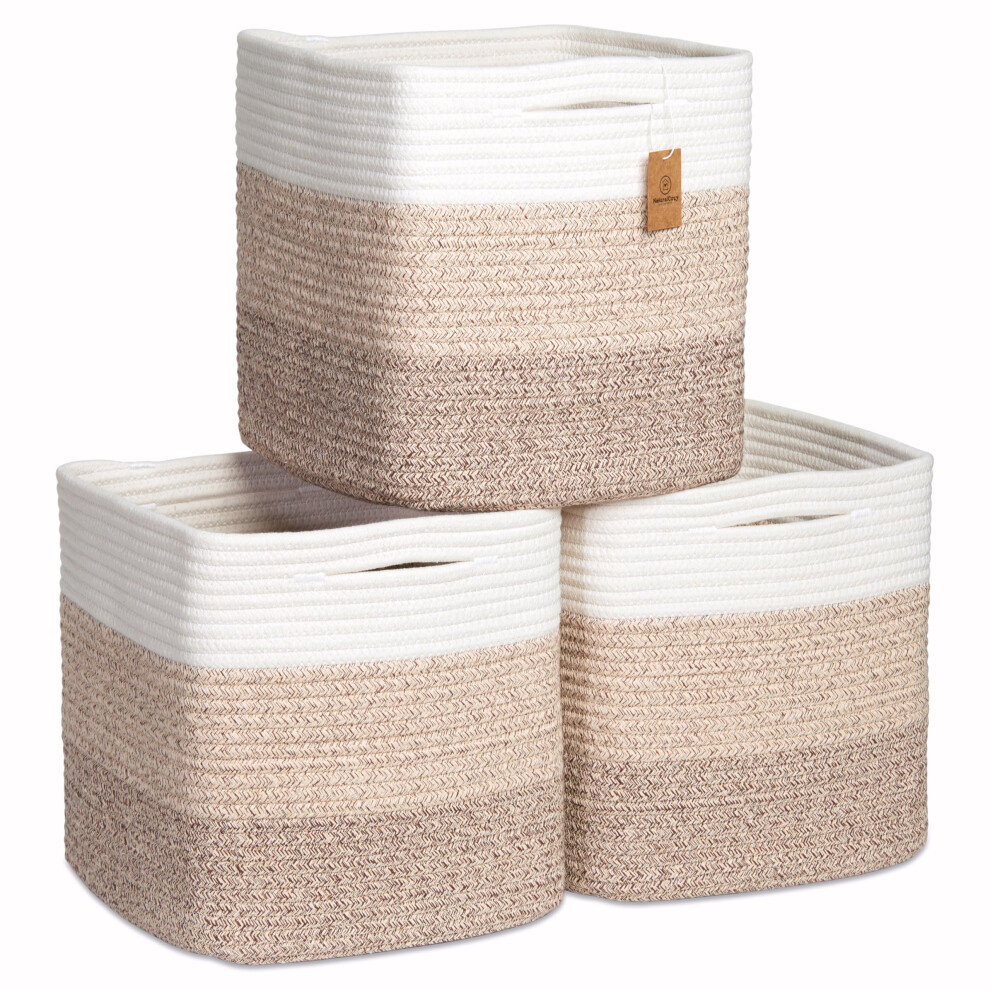 Cubes de rangement NaturalCozy de 28 cm, paniers tress   s en corde de coton, lot de 3 | Bacs de rangement | Paniers de rangement carr   s pour    tag