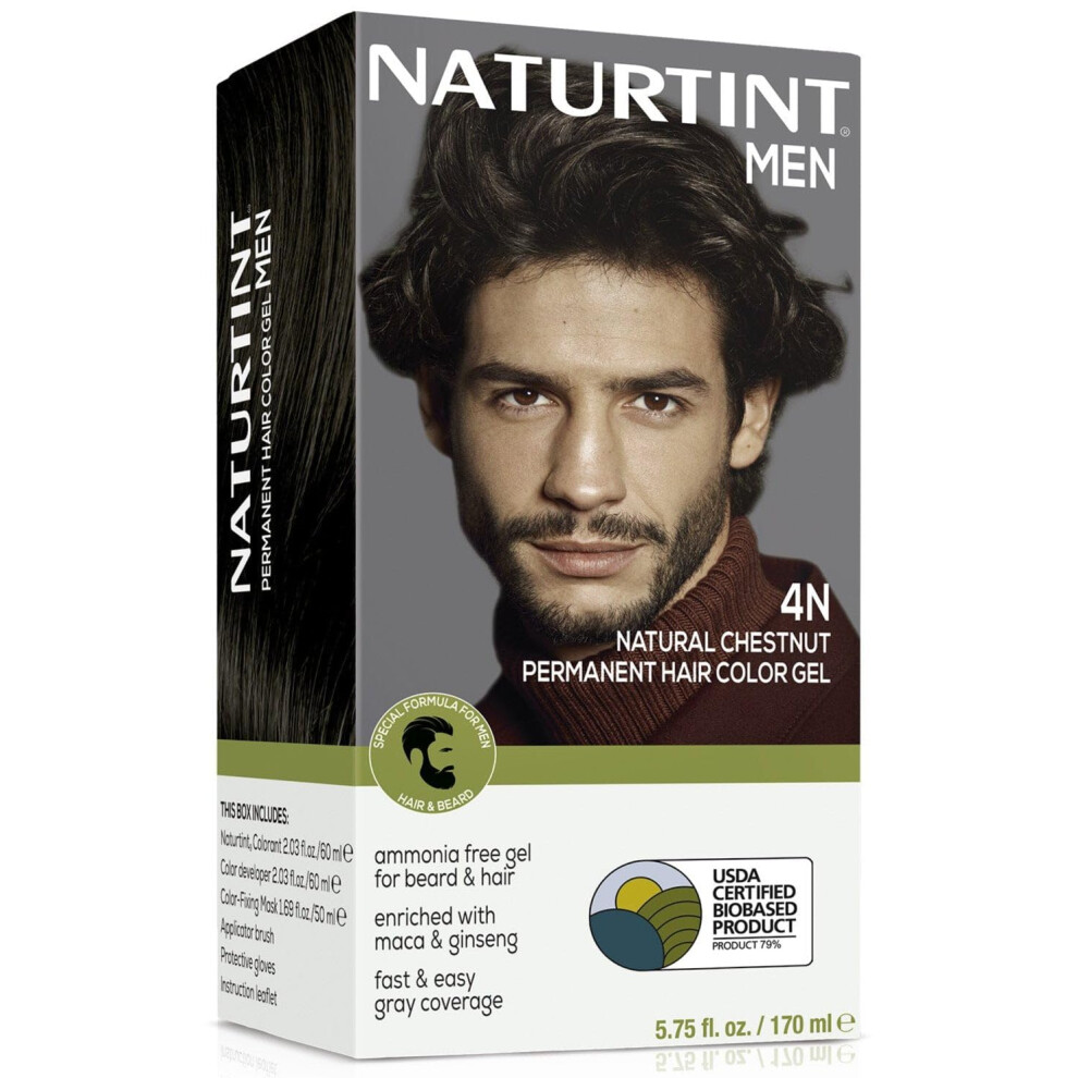 Naturtint 4N Coloration permanente pour cheveux, barbe et moustache pour homme Ch   tain naturel (lot de 1) Sans ammoniaque, jusqu'    100 % de couve