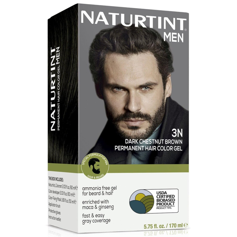 Naturtint 3N Ch   tain Fonc    Coloration Permanente Homme pour Cheveux Barbe et Moustache (Pack de 1) Sans ammoniaque jusqu'    100% Couverture Grise
