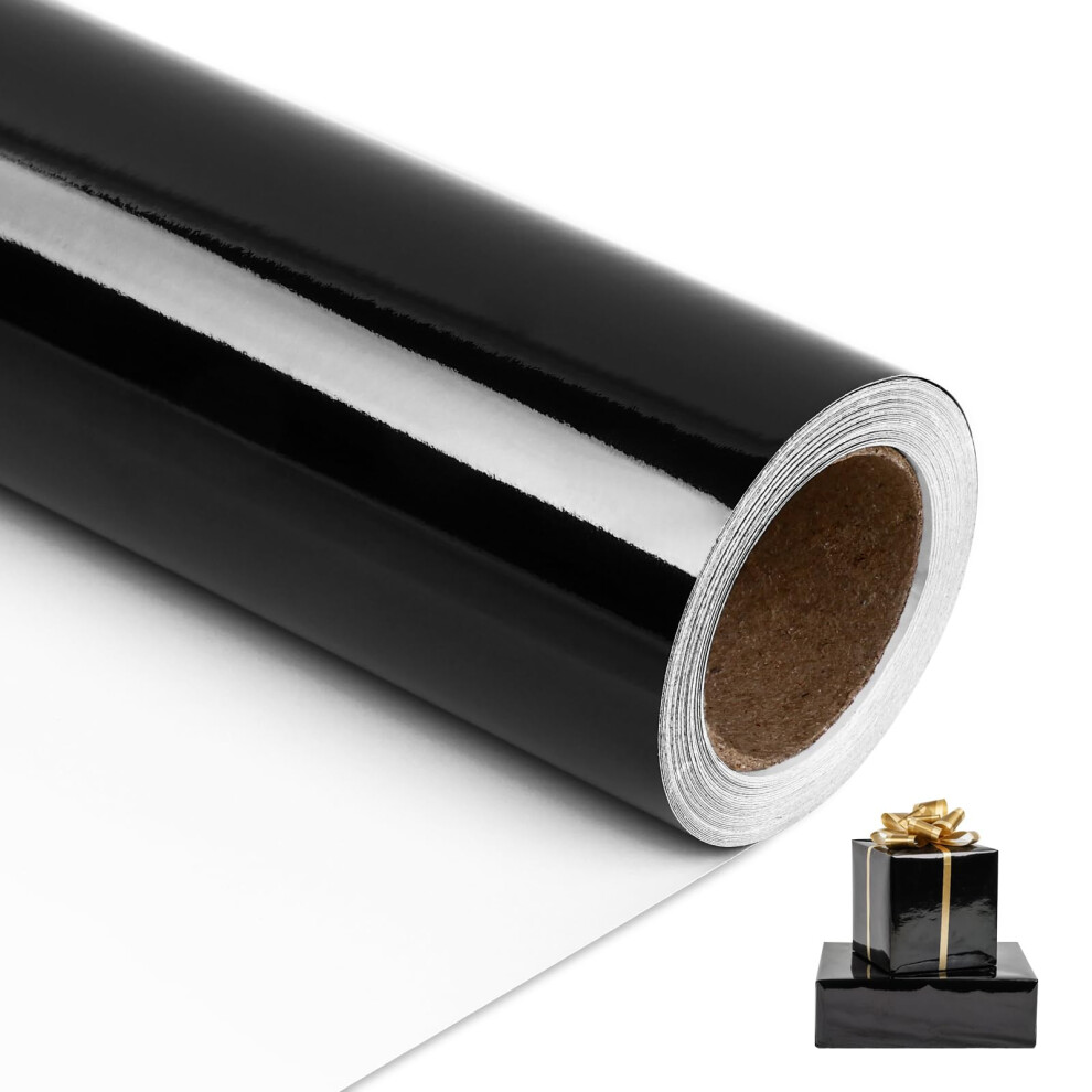 Papier cadeau métallisé noir NESCCI, papier de couleur unie, idéal pour un mariage, la Saint-Valentin, un anniversaire, Noël, une baby shower ou