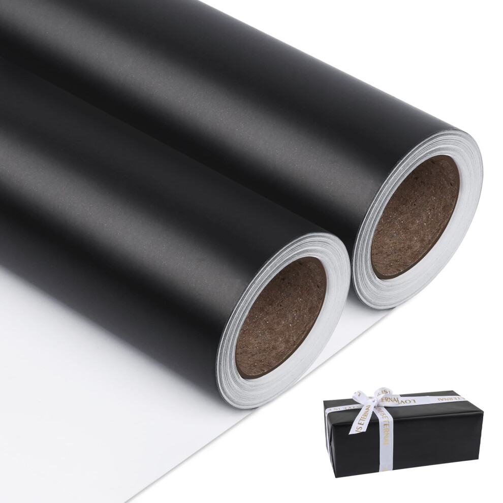 Nescci Carta Da Regalo Nera Opaca In Metallo, Tinta Unita, 2 Rotoli, 45 Cm X 90 M Per Rotolo, Carta Da Regalo, Perfetta Per Matrimoni, San Valentino, Compleanni, Baby Shower, Bouquet Fai Da Te-image