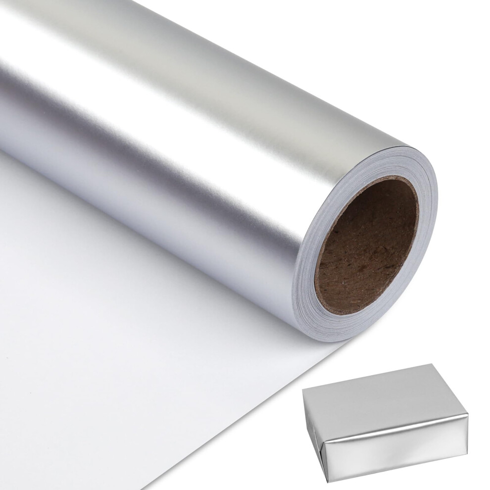 Papier cadeau argenté mat NESCCI en métal de couleur unie, idéal pour la Saint-Valentin, un anniversaire, une baby shower, Noël ou un bouquet DIY