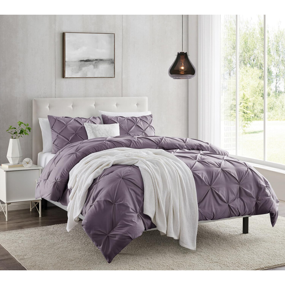 Housse de couette Nestl gris violet Queen Size - Ensemble de housse de couette Queen Pintuck 3 pi   ces Housses de couette double bross   es avec fer