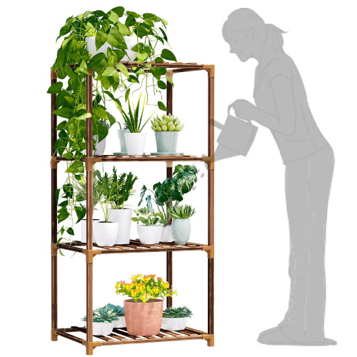 Video's over Wat is 5-Tier Hoge Binnenhoek Stalen Houten Zwarte Bloemenplank Plantenstandaard