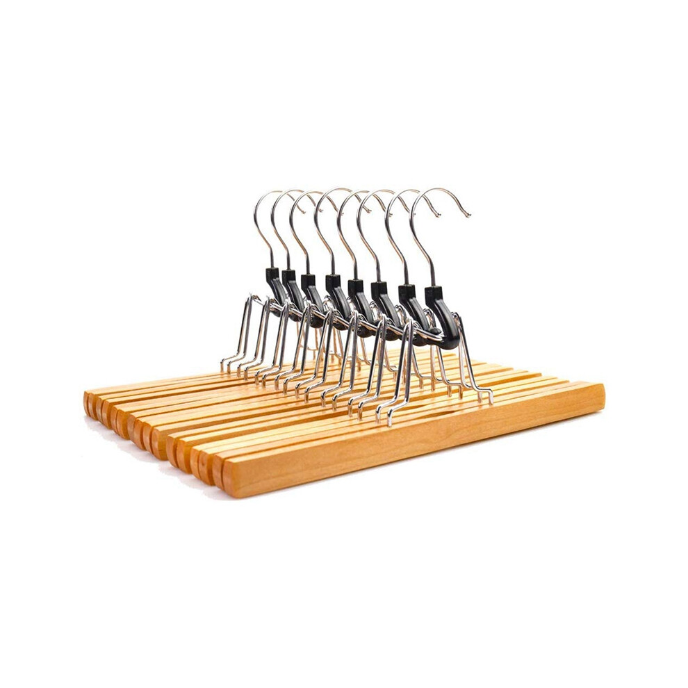 8 Piece Wooden Series Slack Hangers Non-Slip Wood Pants With 360 Degree Rotation Anti-Rust Hook Clip For Skirts And Slacks Natural Finishes 4852884908516