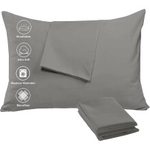 Niagara 4 Pack Pillow Protectors Zippered Standard 20x26 Inches Brushed Lite Grey Extreme Soft Cooling Microfiber Wrinkle Stain Fade Resistant (Lite