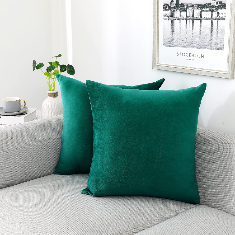 NiNi ALL Housses de coussin d   coratives en velours doux pour canap   , chambre     coucher, salon, ext   rieur, lot de 2, 45 x 45 cm, bleu sarcelle