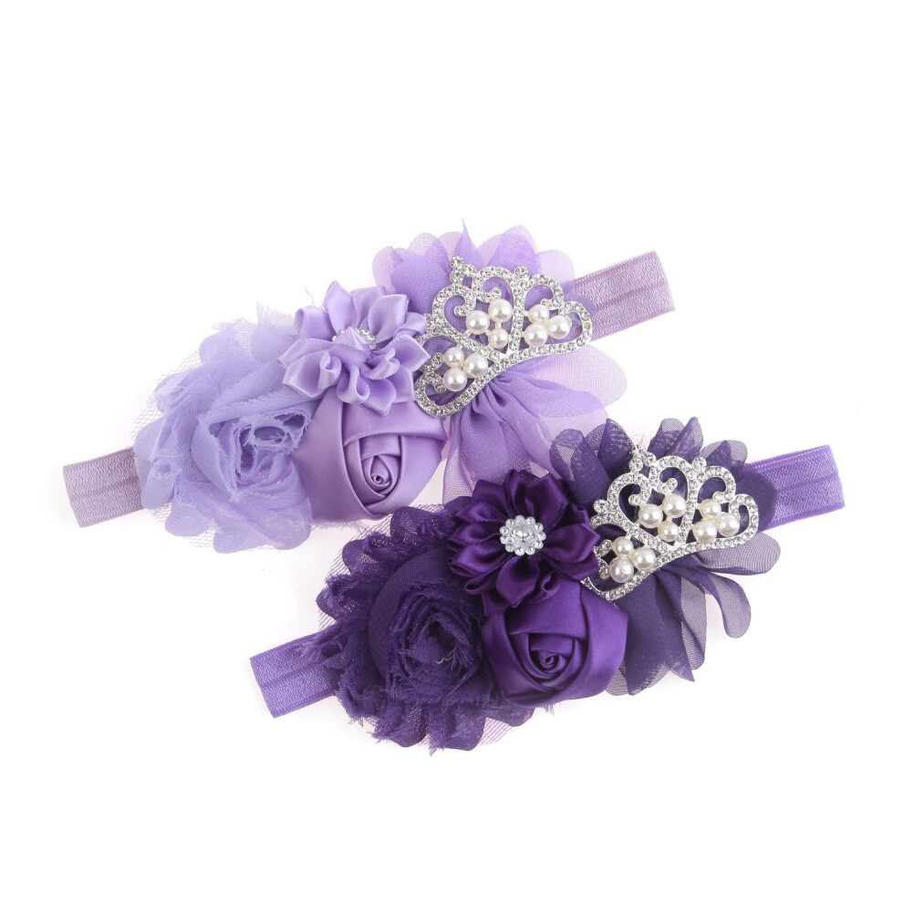 Nishine Baby Christening Headband Toddler Girls Fabric Flower Headband Tiara Stretchy Elastic In Pairs (Child Purple/Lilac)