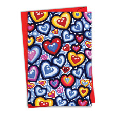 NobleWorks ystävänpäivä onnittelukortti 5 x 7 tuuman kirjekuorella (1 kortti) värikkäitä sydänkuvioita - Multi Hearts C10551AVDG