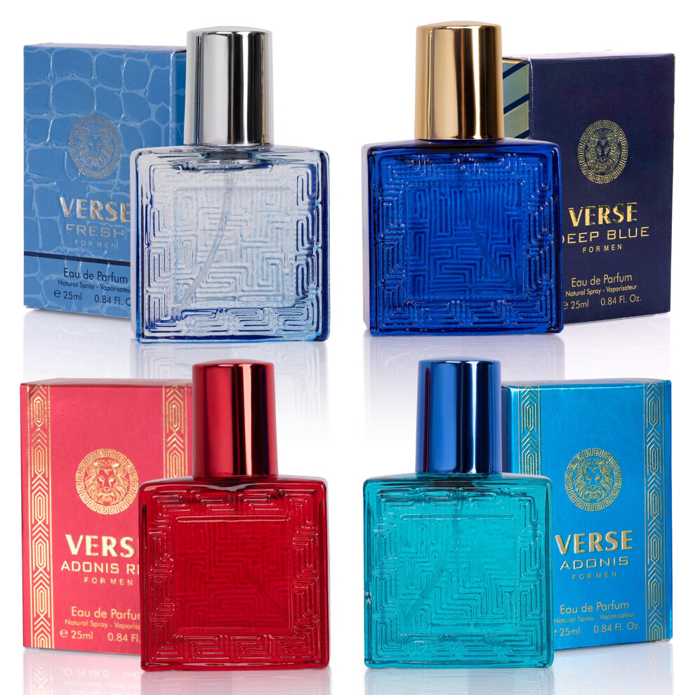 Coffret cadeau de parfums NovoGlow Verse Mini 4 pi   ces pour homme - Notes aromatiques florales, orientales et bois   es - Emballage individuel - Fo