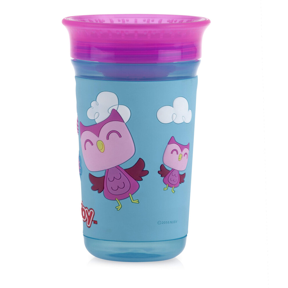 Nuby 360 Degree Easy Sip 3D Grip Wonder Cup with Printed Silicone Sleeve  10 Oz  Owl