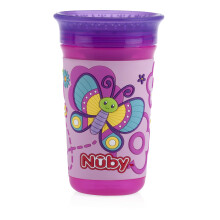 Nuby 360 graus SIP SIP 3D Grip Wonder Cup com manga de silicone impressa borboleta roxa 10 oz