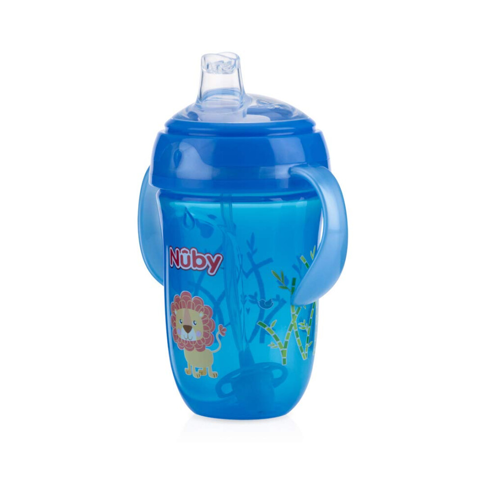 Nuby Comfort Trainer 2 Handle Cup with 360 Weighted Straw and Soft Silicone Spout  9 Oz  Boy  Colors May Vary