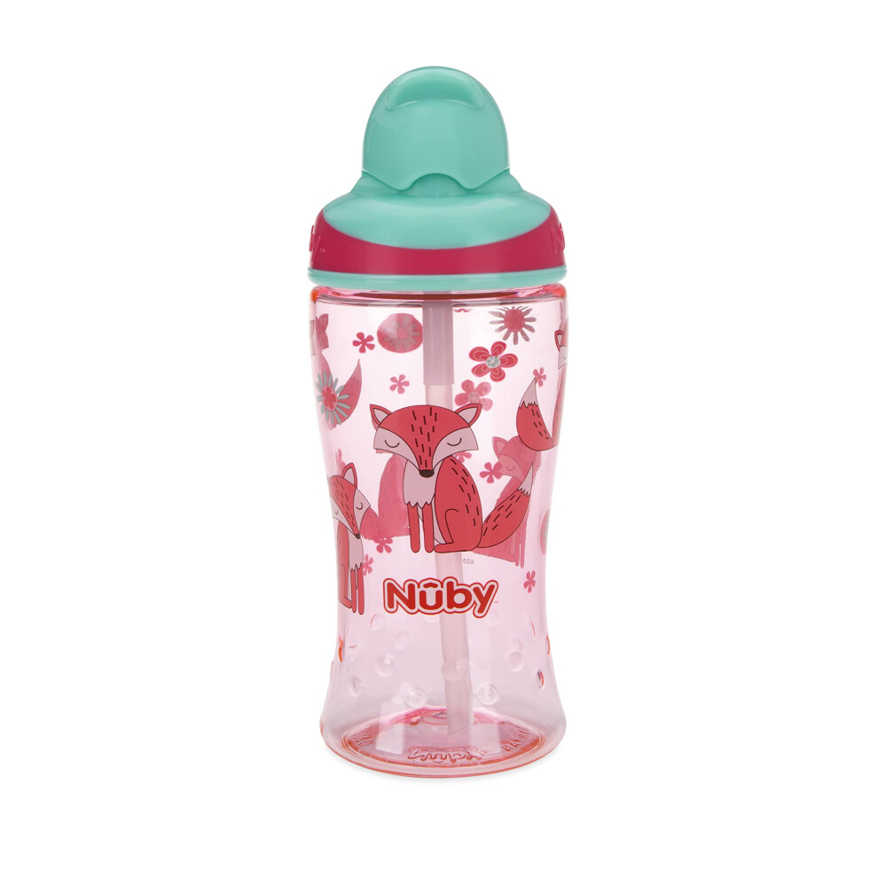 Nuby Thirsty Kids No Spill Flip-It Boost Tritan Travel cup with Soft Silicone Straw  12 Oz  Fox
