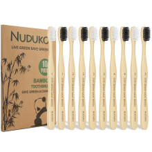 NUDUKO Bamboo Toothbrushes Soft Bristles  Biodegradable Eco-Friendly Toothbrush 10 Pack  BPA Free Charcoal Bamboo Tooth Brush  Organic  Natural  Green